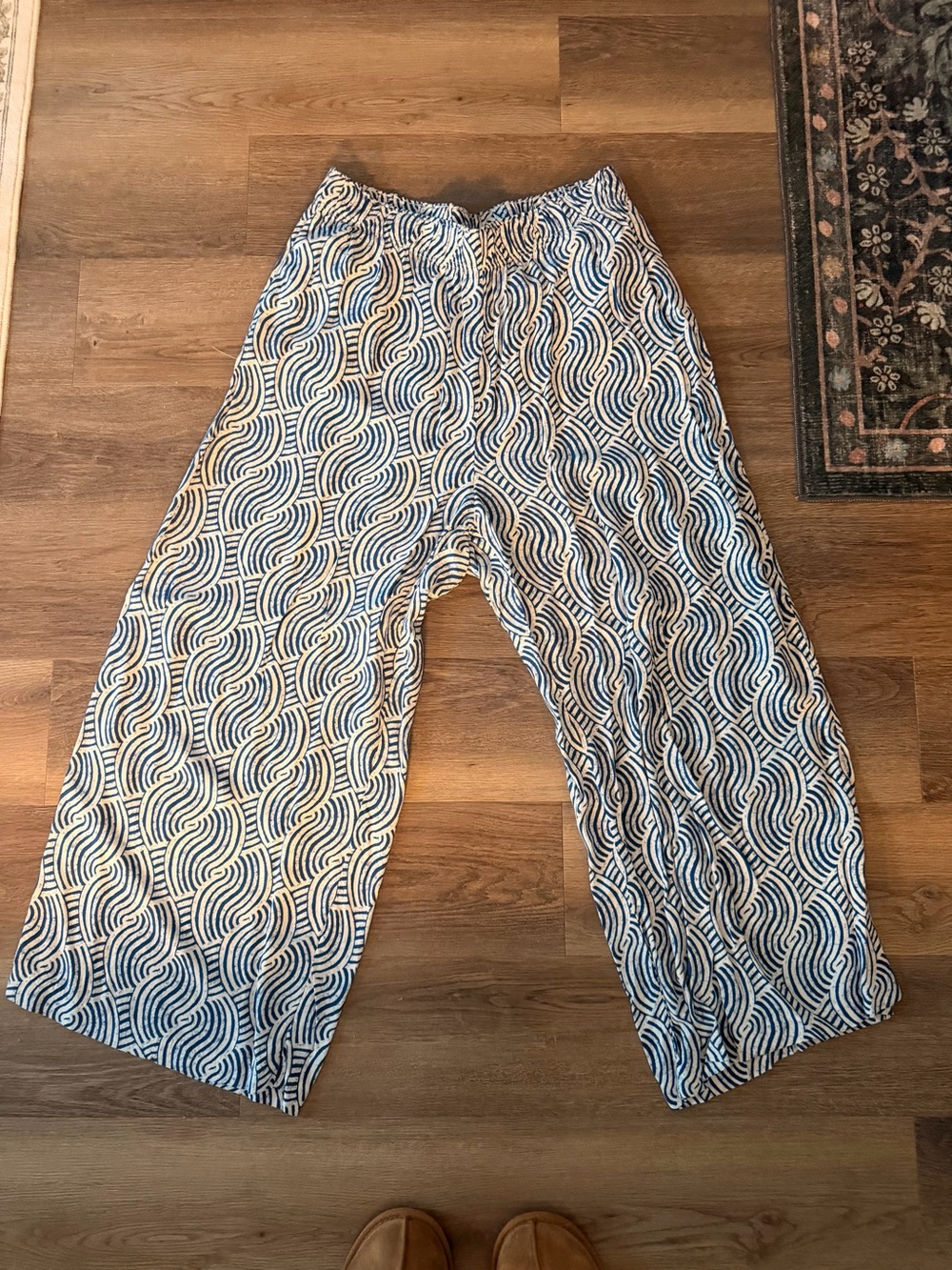 H&M Blue & White Wide Leg Patterned Pants